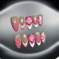 Set of plastic almond-shaped false nail tips for French lily fluid ice flower 3D manicure art in sizes XS, S, M, L.