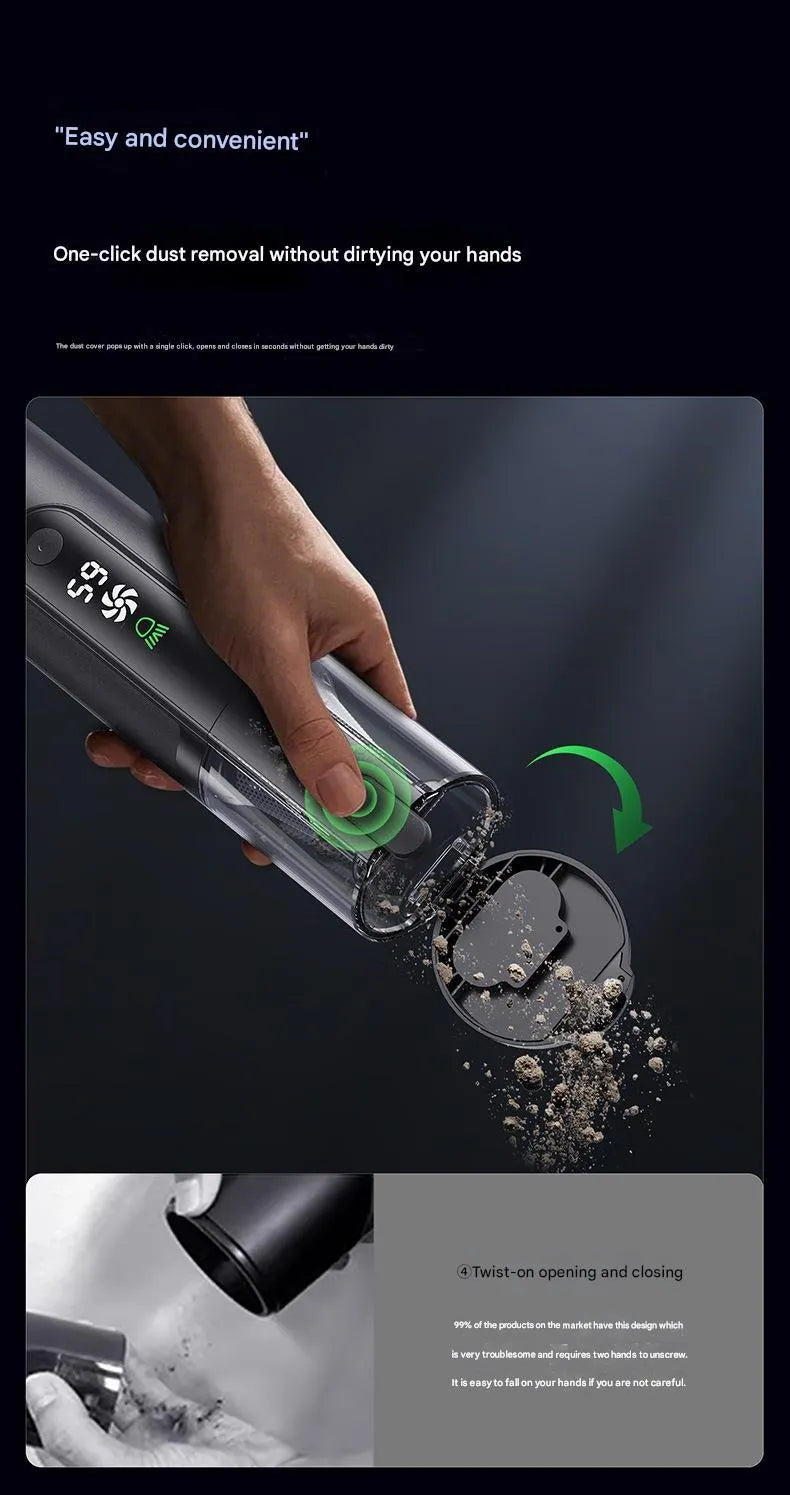 Green light dust-detecting handheld car vacuum cleaner black colour wireless compact portable high suction