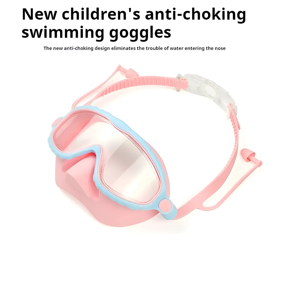 Children's anti-choke swimming goggles with HD anti-fog lens, large frame, blue pink colour