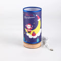 Moon Santa Claus shaped LED night light with a USB cable and bamboo lamp holder base.