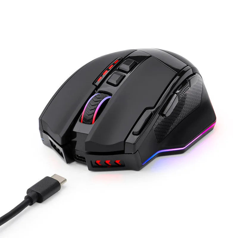 Redragon M801P black wireless gaming mouse with nine buttons and ergonomic design