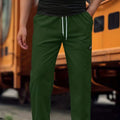 Men's light grey polyester trousers for spring and autumn seasons laid flat.