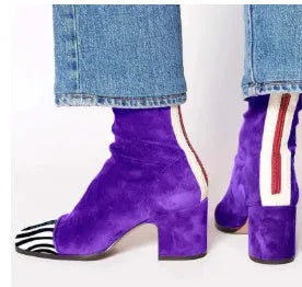 High heel square toe suede low-cut Martin boots in leopard print with chunky heel and back zipper