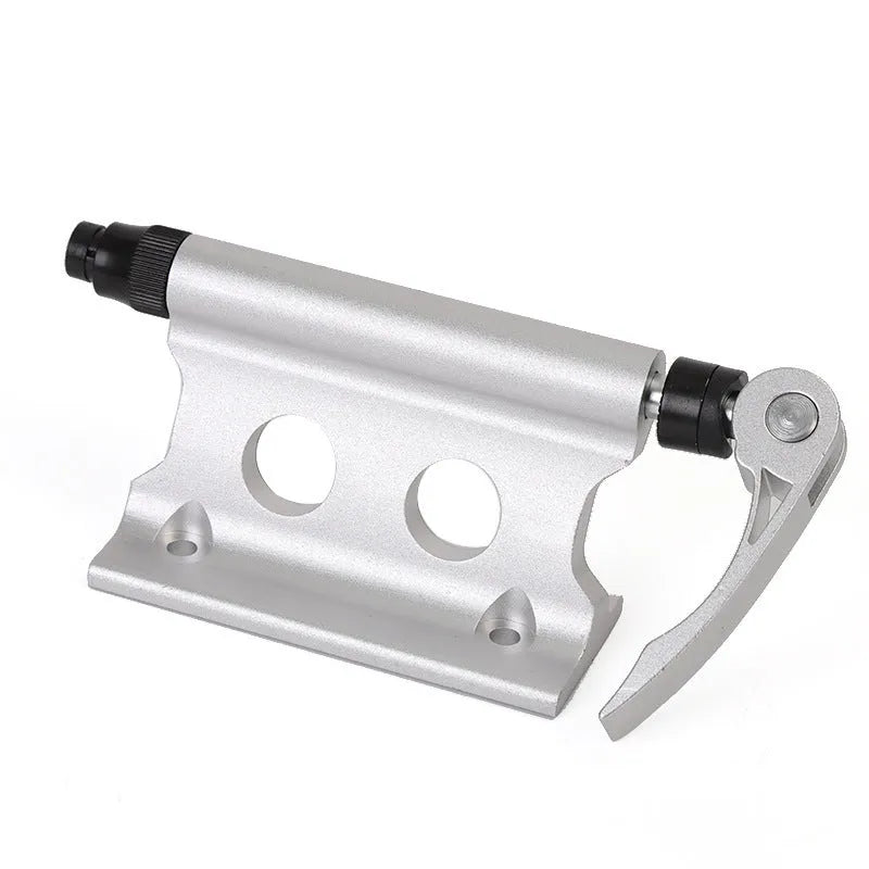 Silver metal bicycle front fork quick release fixing clamp for mounting accessories