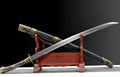 Fulong Wild Goose Feather Saber with integral keel, 108cm length, unsharpened high manganese steel blade, and leather-covered scabbard
