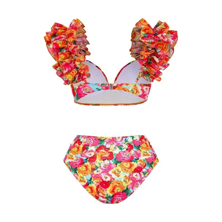 Women's floral print high waist push up bikini swimsuit for swimming