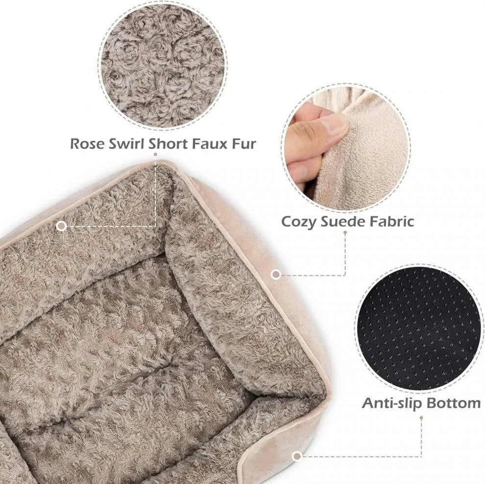 Stuffed pet kennel cat nest warm plush dog bed in beige and grey sizes S to XXL 60-110cm