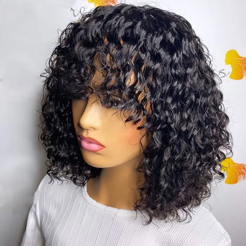 Full machine made water wave bob wig for ladies in 8inch, 10inch, 12inch, and 14inch short curly style.