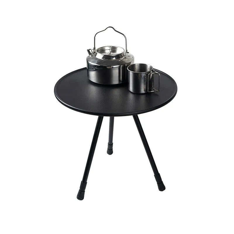 37cm round folding camping table in black or army green with adjustable height 36-57cm and storage net bag