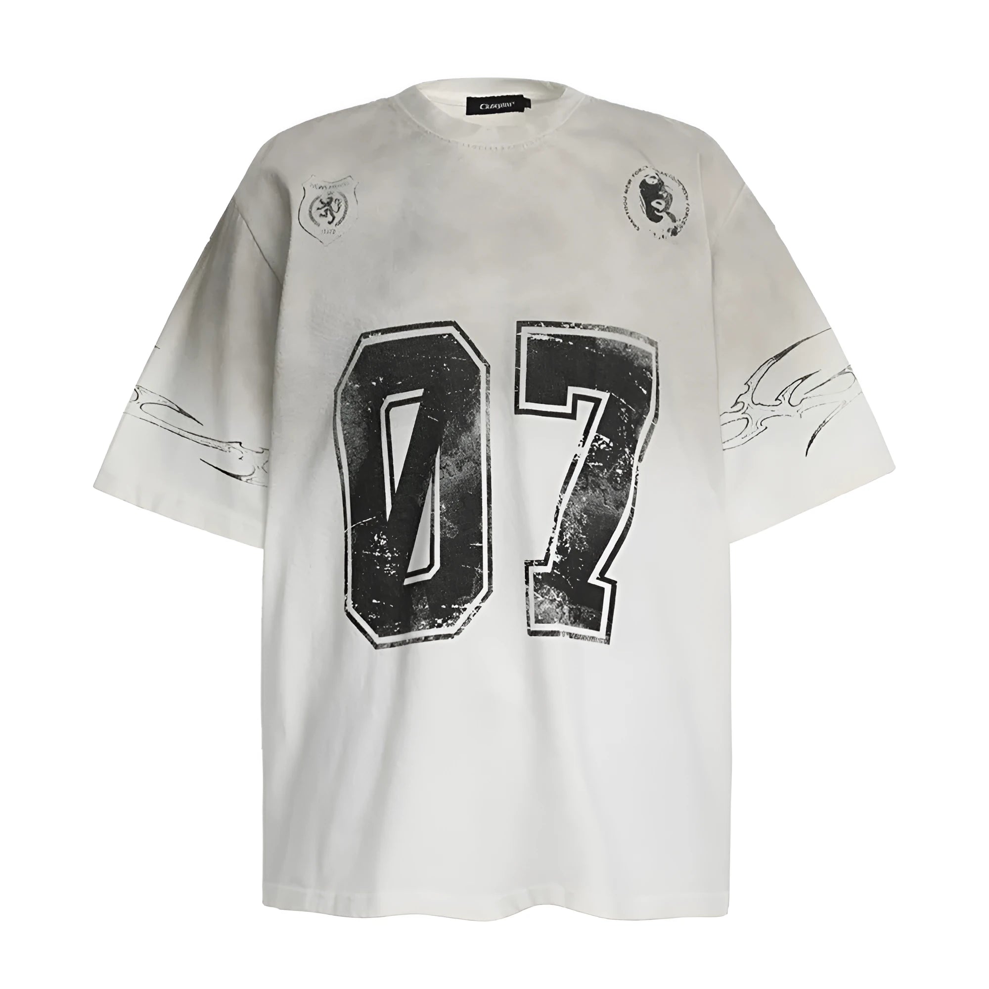 Men's black and white short-sleeved cotton t-shirt shown front and back.