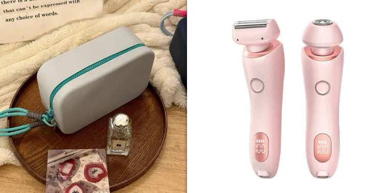 2 in 1 women's electric shaver with square foil and round rotating heads, USB rechargeable, pink colour