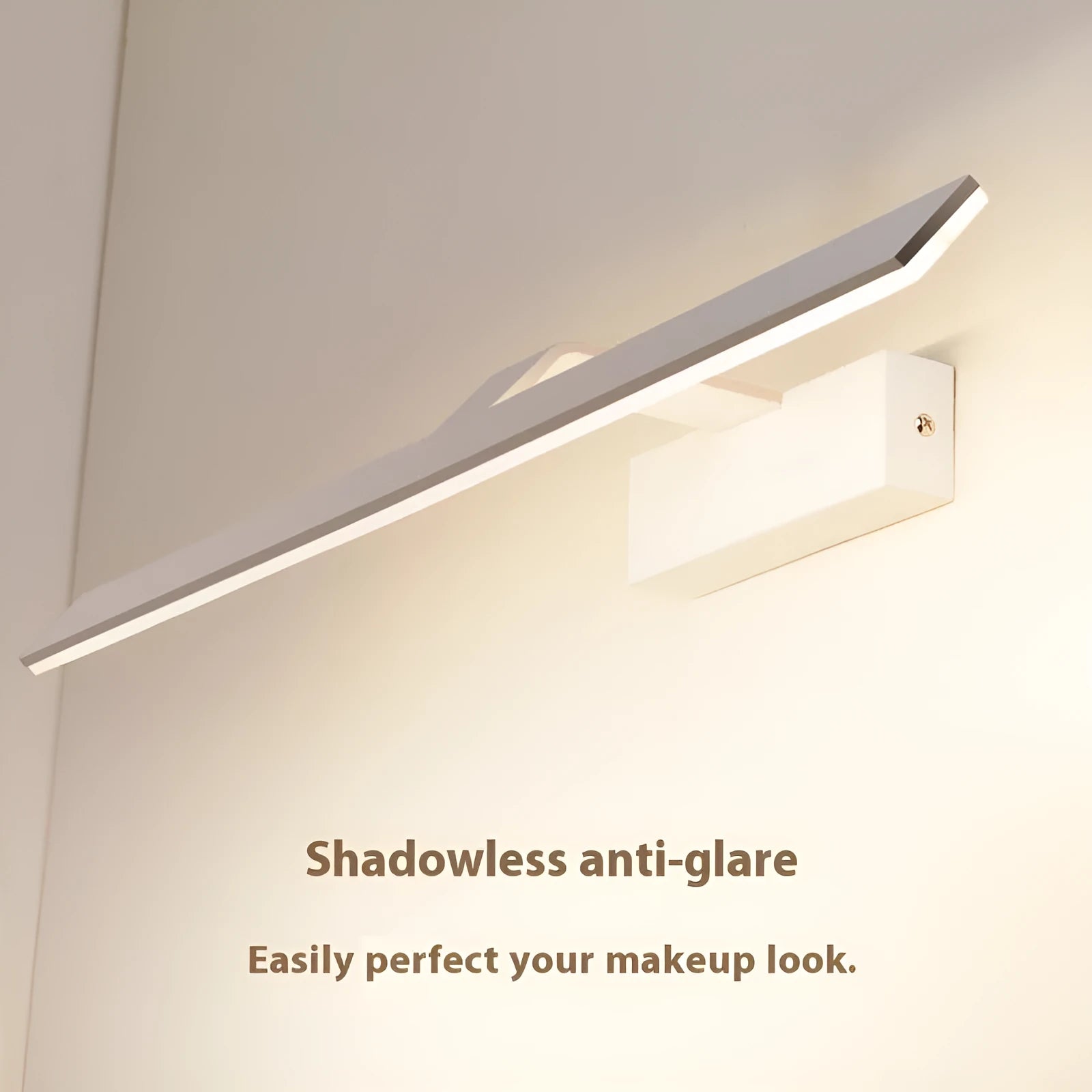 White LED mirror headlight for bathroom with three colour options and multiple size variants