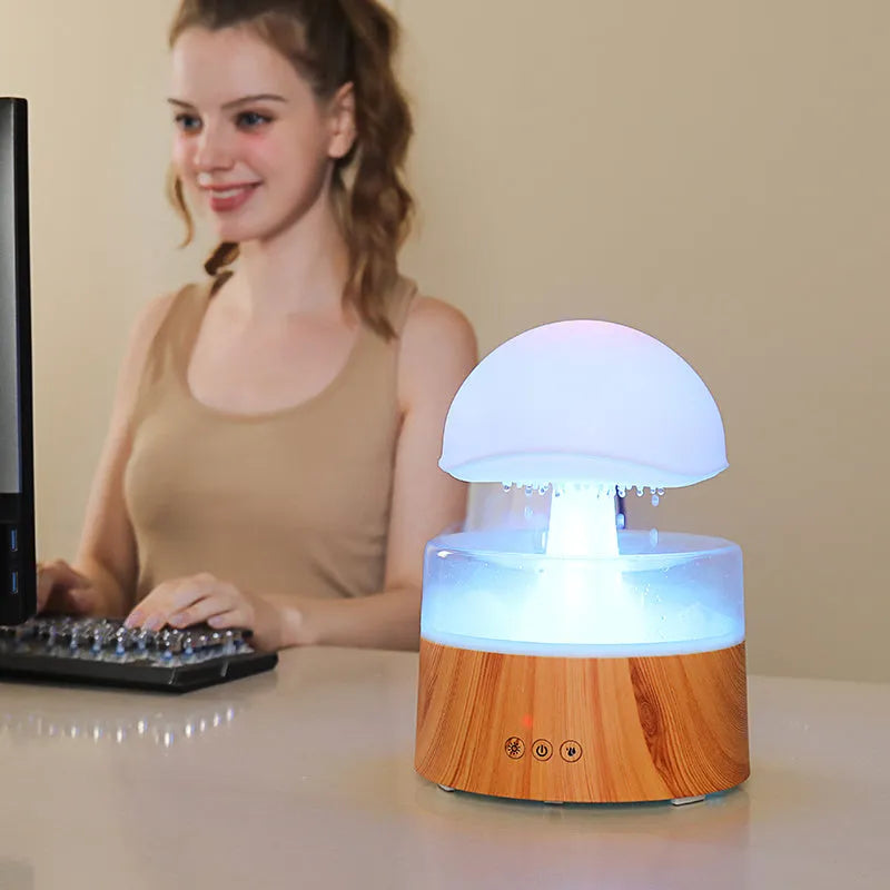 White cloud-shaped ultrasonic humidifier and aroma diffuser with multi-colour LED night light