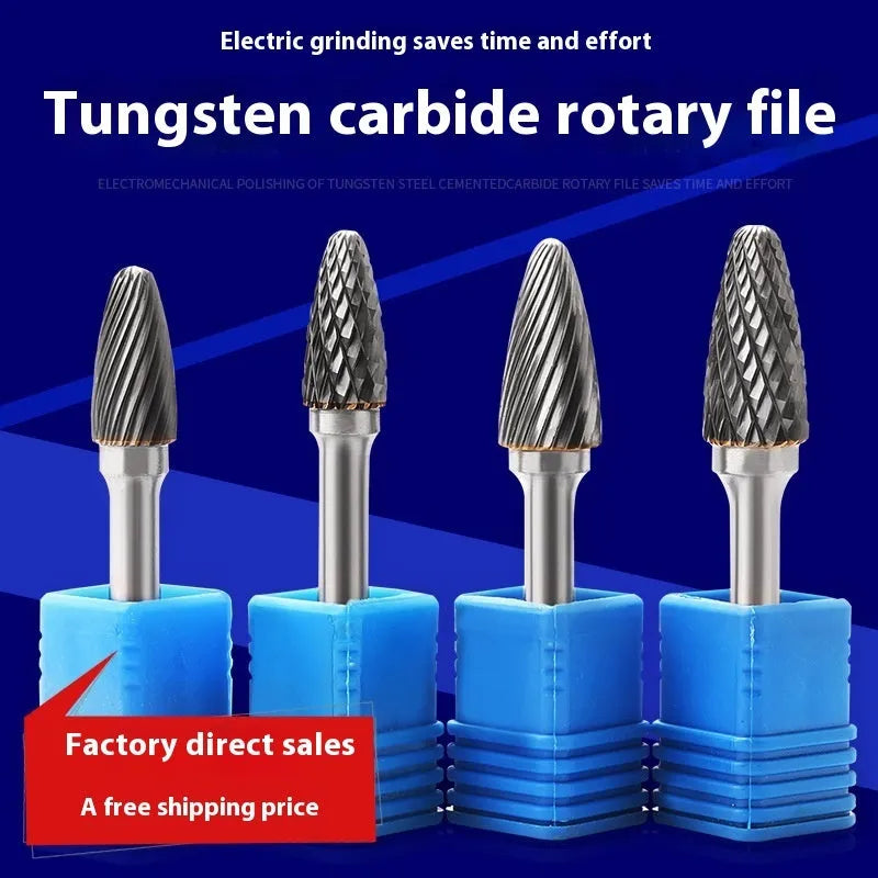 Tungsten steel alloy rotary file F-shaped grinding burr with single sink tooth pattern for metalworking