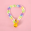 Macaron candy coloured plastic pet collar for cats, dogs, or rabbits on a chain.