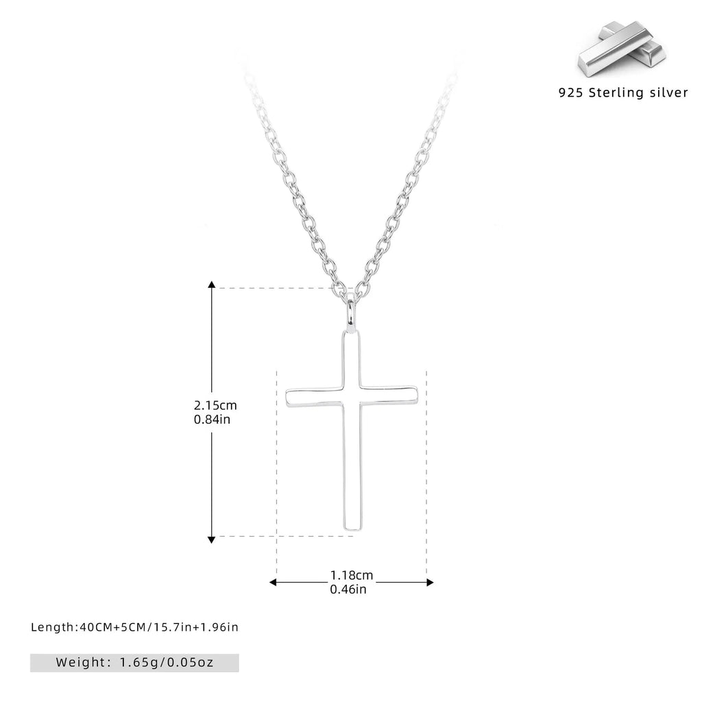 S925 sterling silver necklace with simple cross pendant on O-shaped chain in gold plating