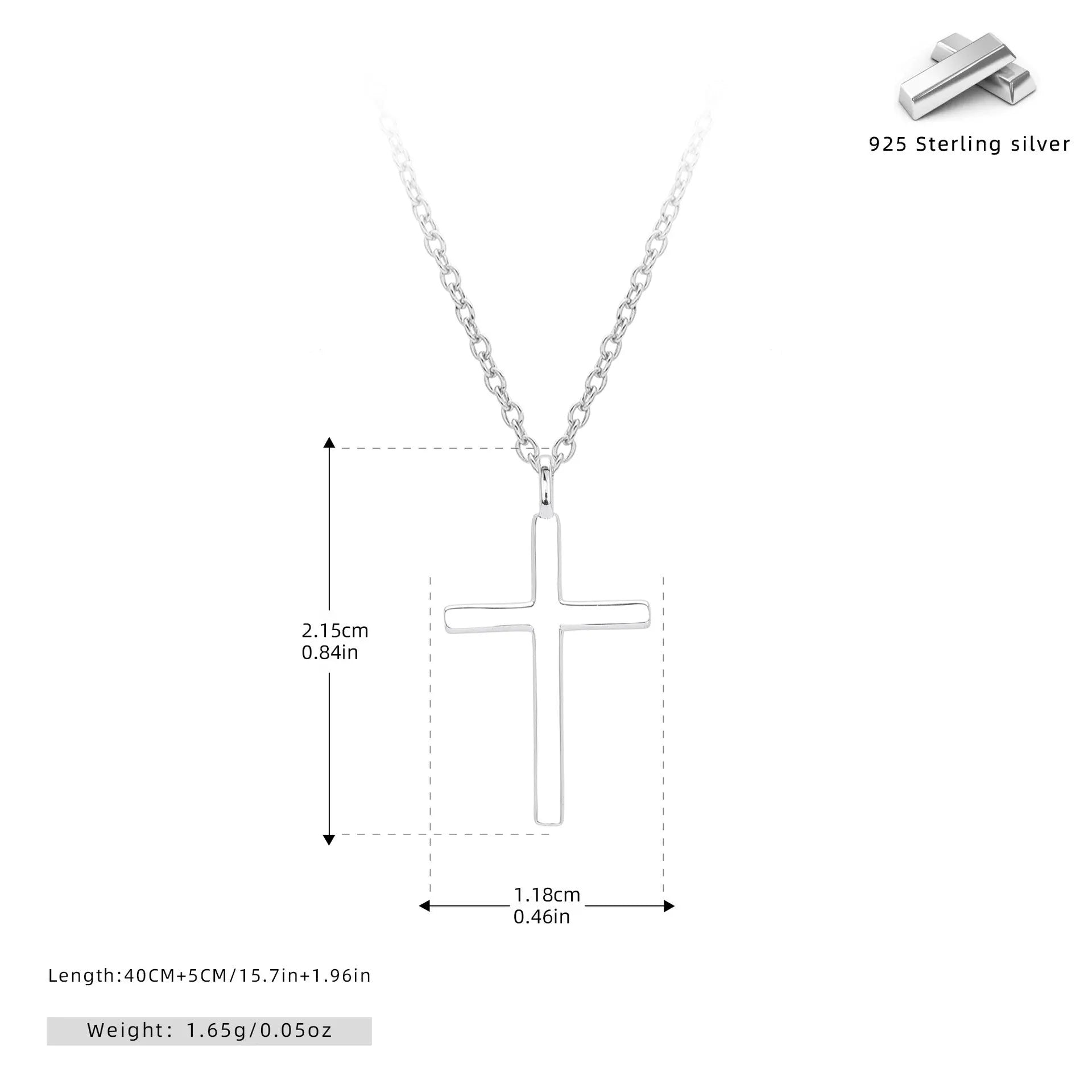 S925 sterling silver necklace with simple cross pendant on O-shaped chain in gold plating
