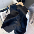 Black satin ladies vest with loose fit and sleeveless design