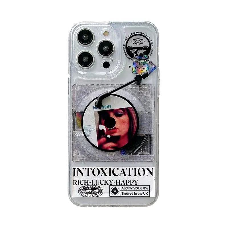 Fashion vinyl record phone case for iPhone with two retro vinyl records and TPU shockproof design