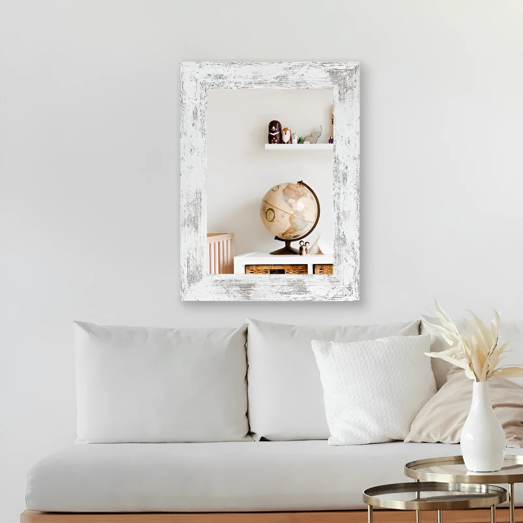 White MDF frame wall mirror with retro Chinese design in modern pastoral style