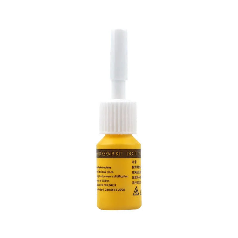 Yellow three-piece car glass repair agent tool set with liquid resin for windshield cracks