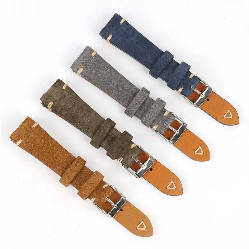 Small waist genuine suede leather watch strap in brown, blue, gray and Army Green colours