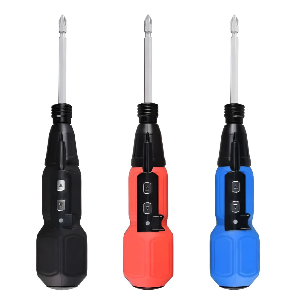 Black and blue alloy steel straight handle electric screwdriver with lithium battery