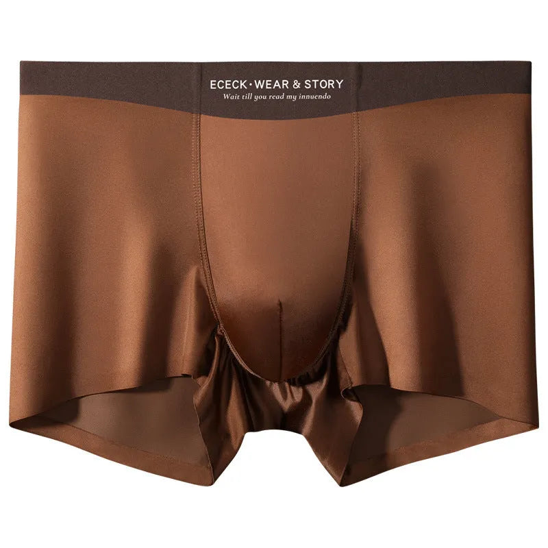 Men's colourblock Ice Silk seamless boxer shorts in blue, shown flat.