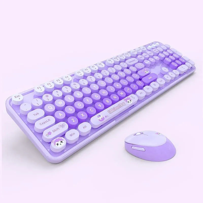 Wireless keyboard and mouse set in a mixed colour option on a desk