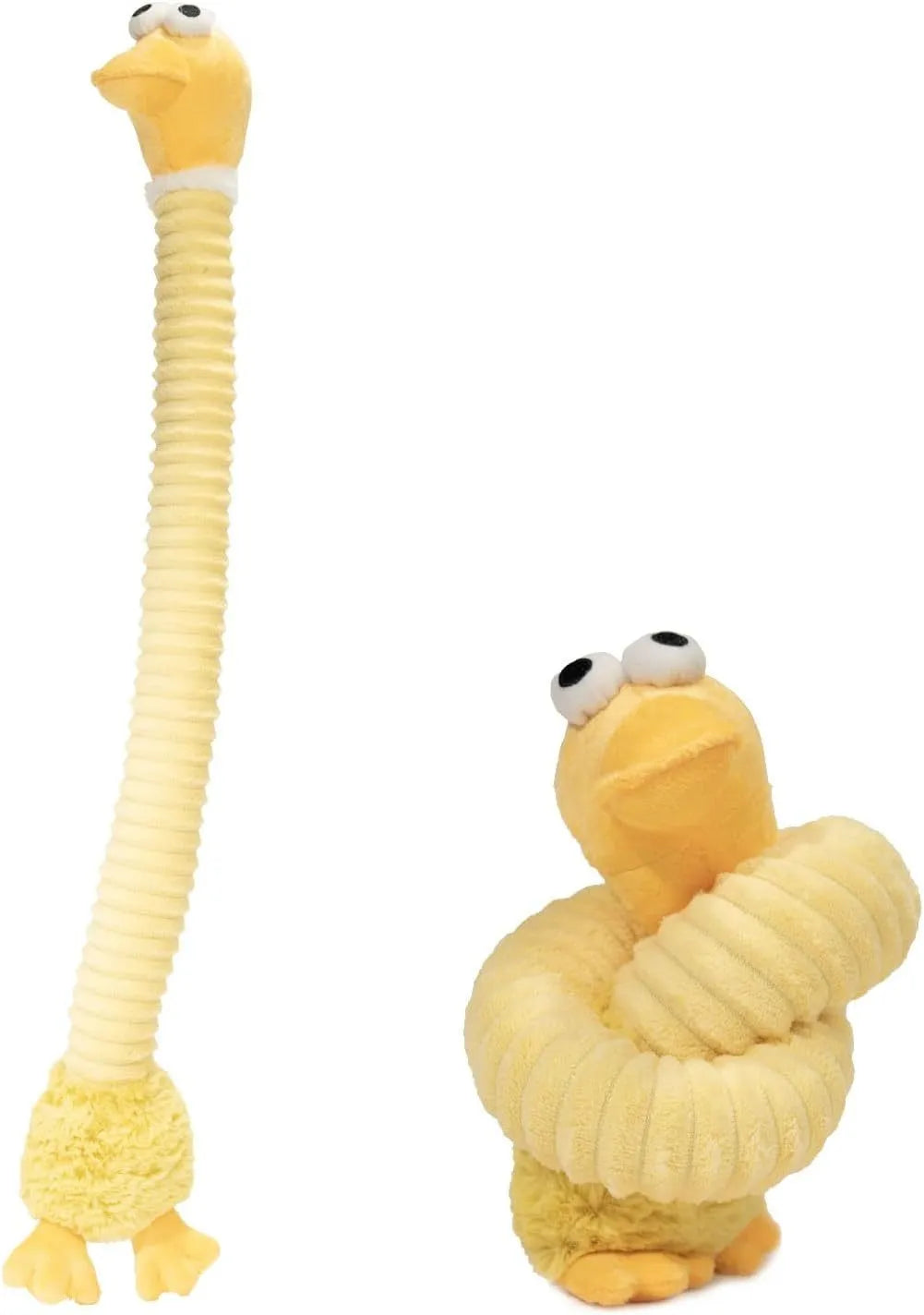Brown plush dog toy with foldable design, showing squeaker and crinkle features.