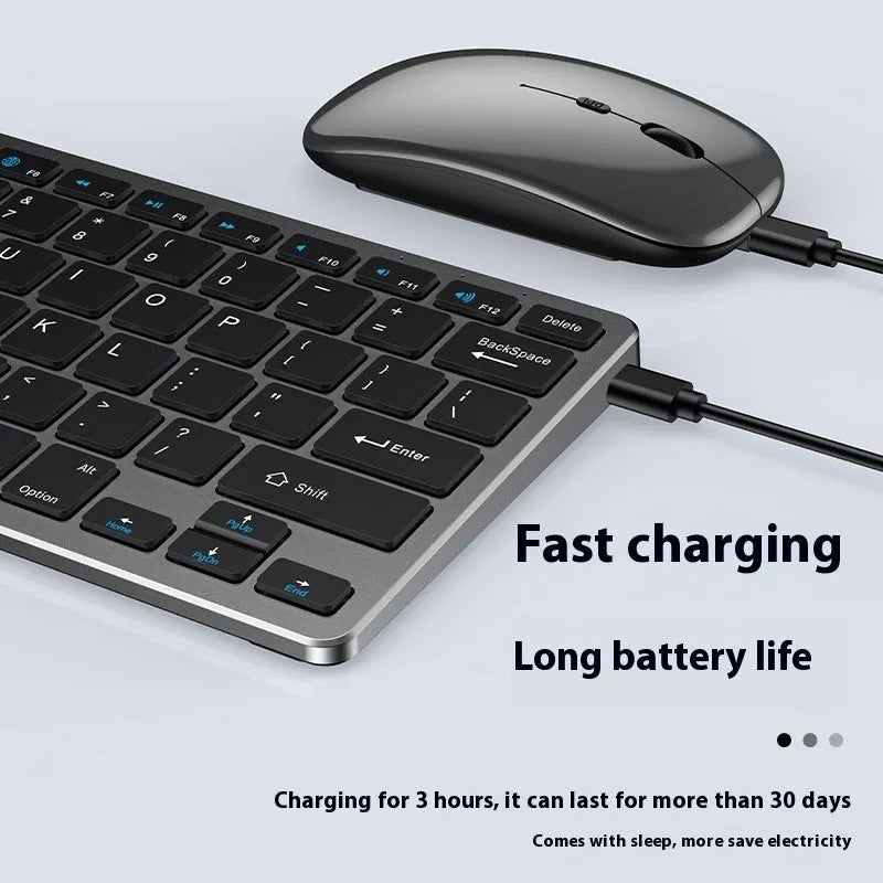 Ultra-thin wireless keyboard and mouse combo in black, gun metal, or silver with USB receiver and keyboard cover