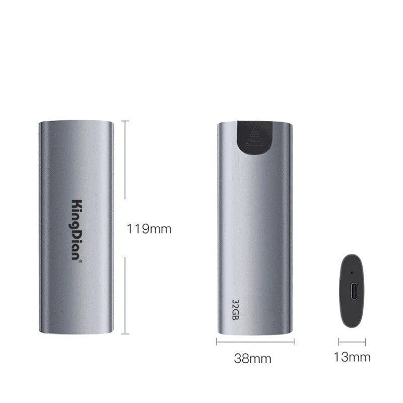 Grey aluminium mobile SSD hard drive with USB3.0 connection for direct phone use