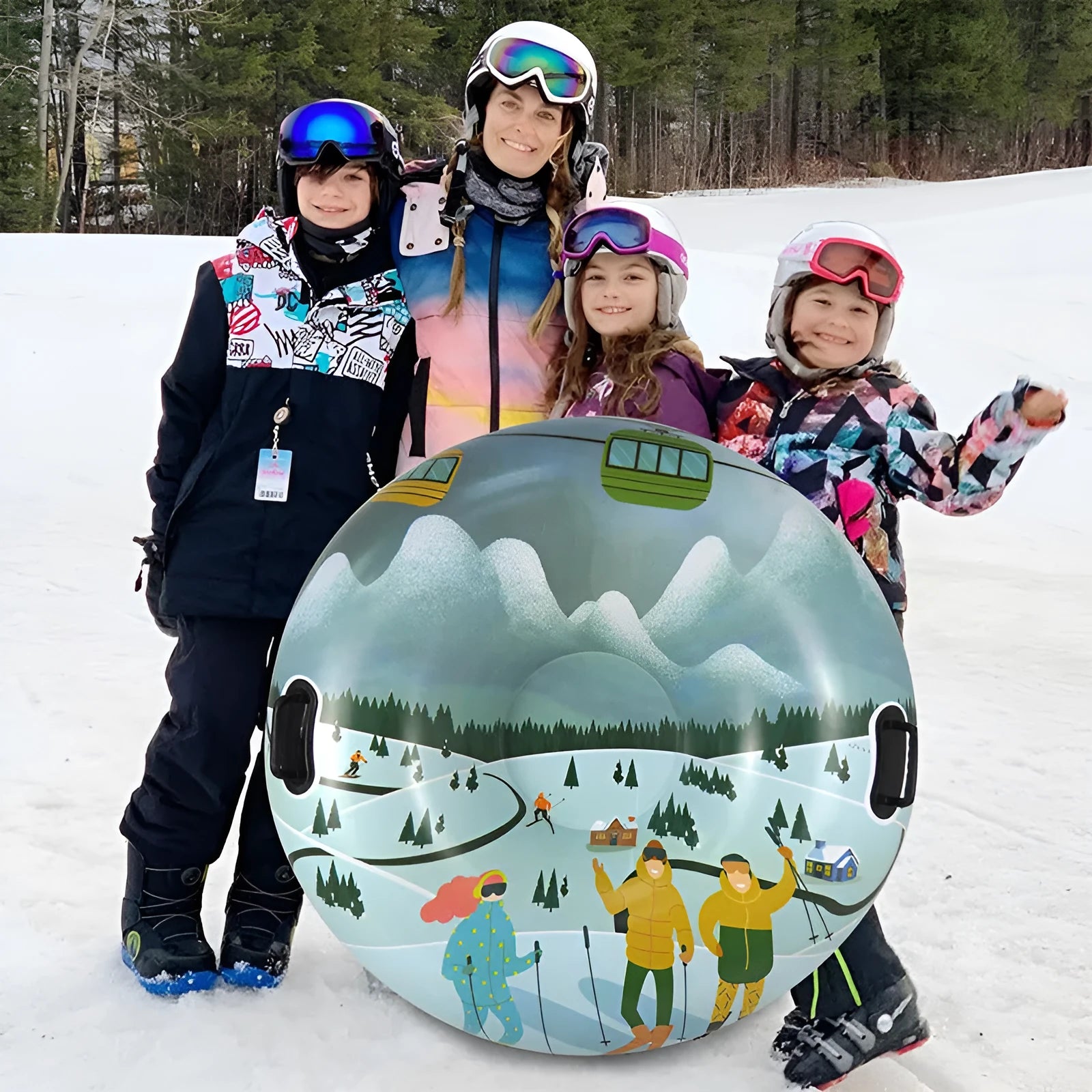 PVC winter ski ring toy with creative printed pattern in three colour options