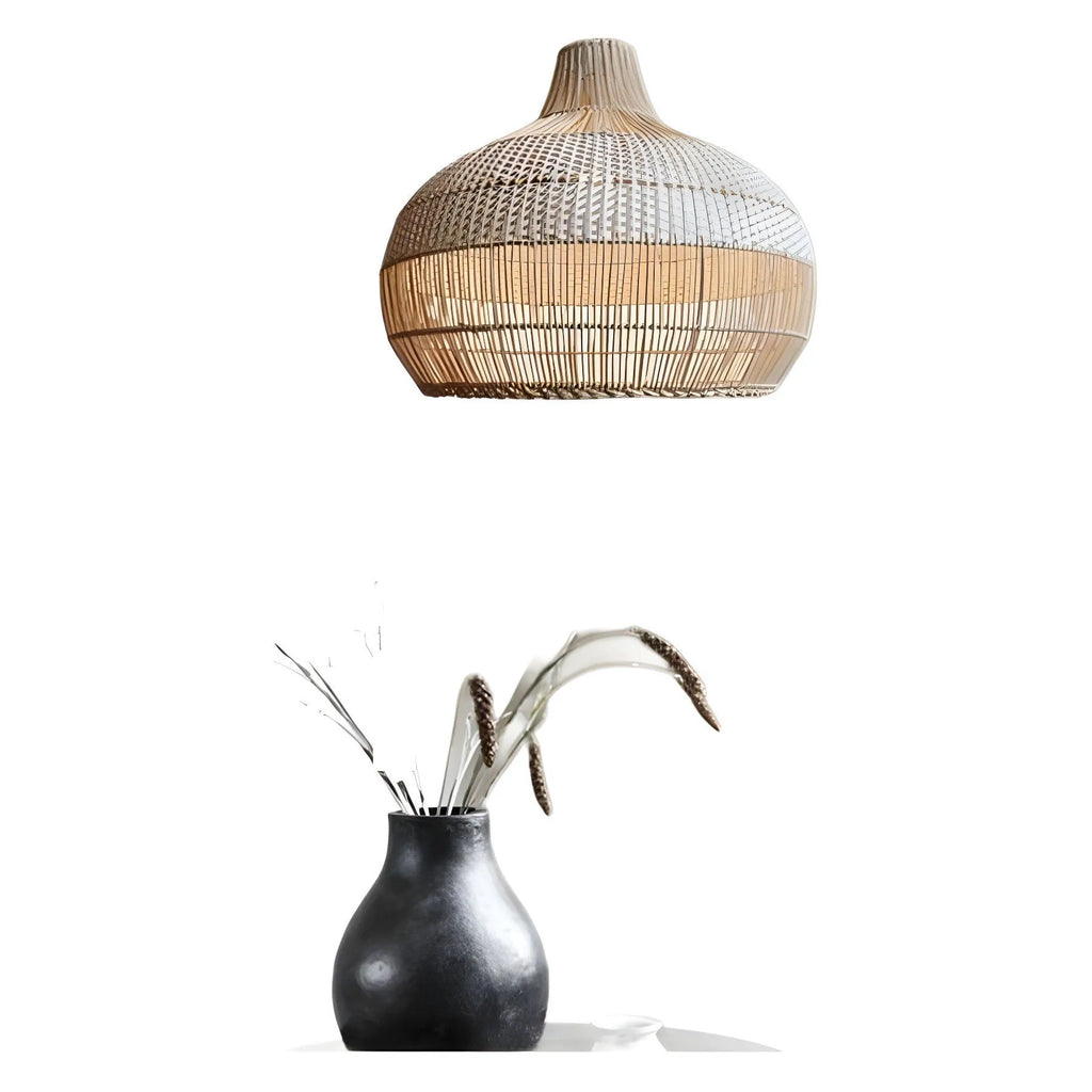 Woven rattan chandelier with a 60cm diameter in a pastoral Southeast Asian Silent Wind style.