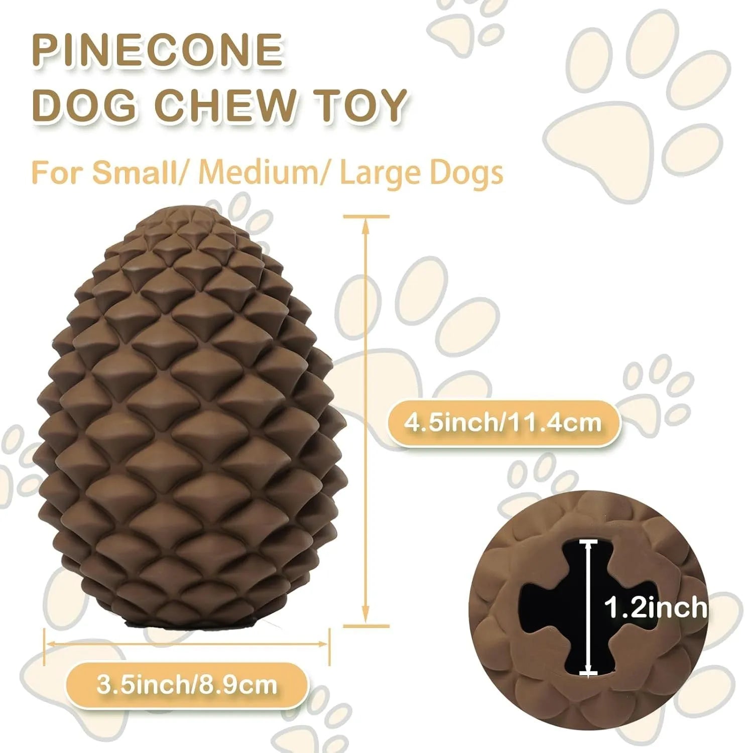 Yellow pine cone shaped natural rubber dog chew toy with treat dispenser