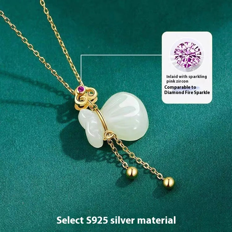 Silver plated money bag pendant with red dot tassel purse on an alloy necklace, national style lucky bag charm