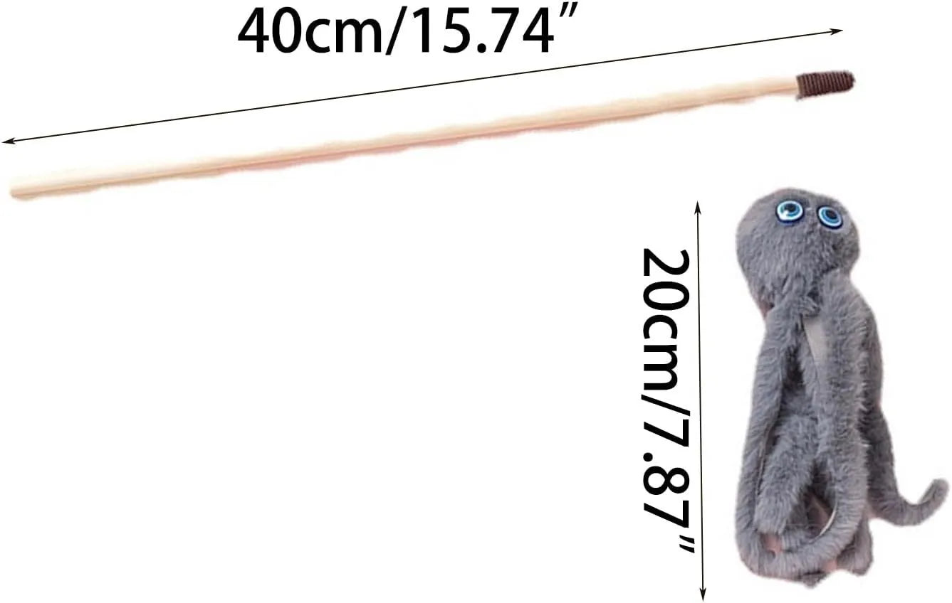 Octopus-themed cat toy with eyes on long 40cm stick for indoor cats