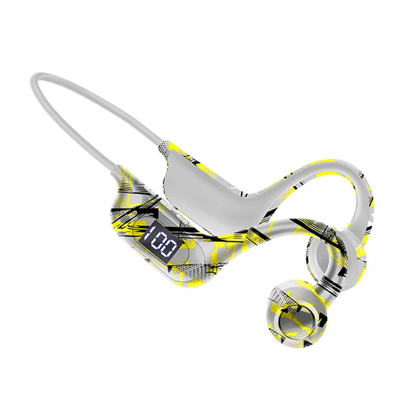 Graffiti bone conduction wireless Bluetooth headset in black with hanging ear design