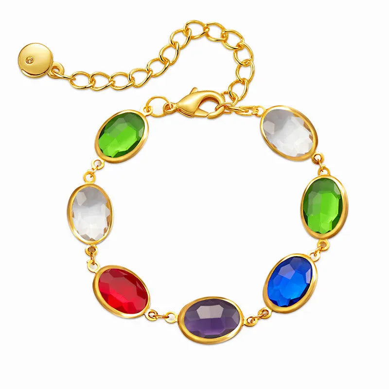 Geometric ellipse women's bracelet with glass inlay on 18K copper in blue, green, multicolor options