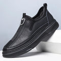 Men's casual leather shoes with round toe design in black or brown solid colours