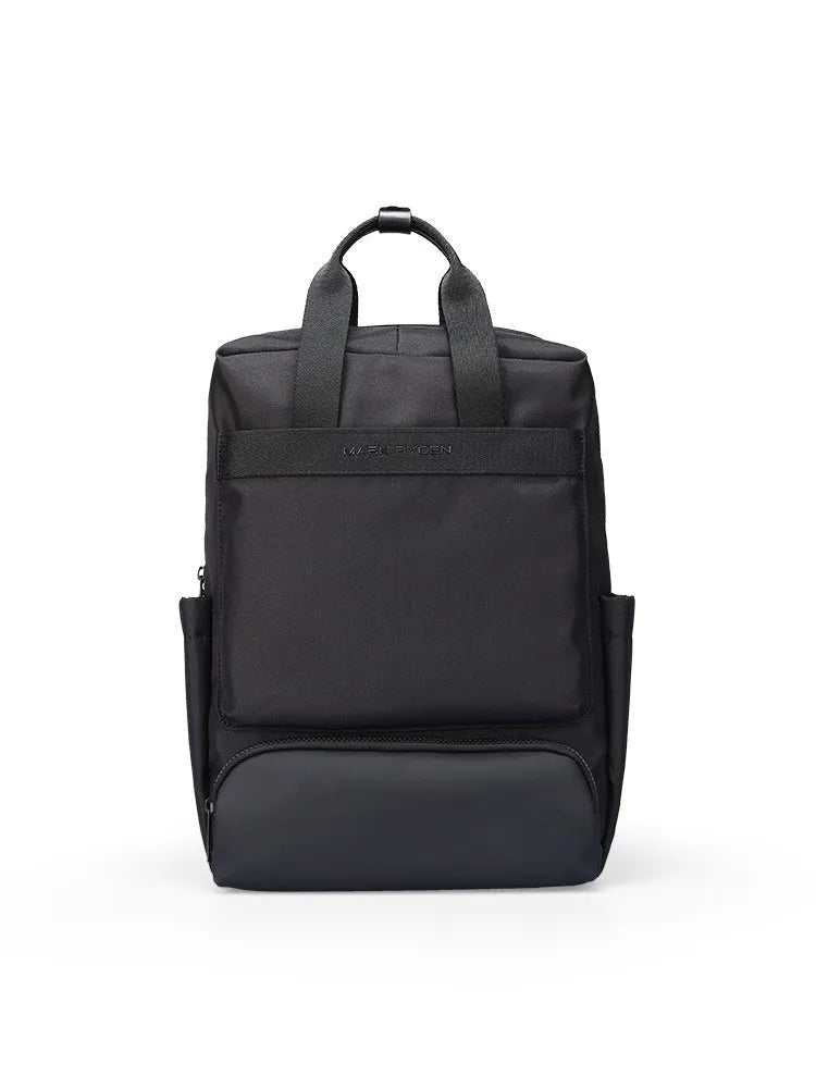 Black Oxford cloth computer backpack showing main compartment and 20-35 litre capacity.