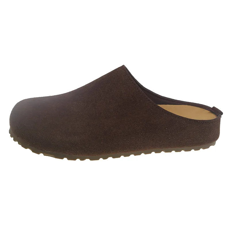 Korean style square-toe outdoor slippers in microfiber with slip-on design