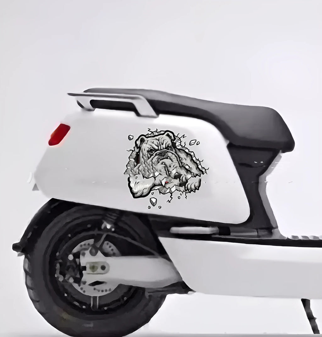 Grey dog pattern motorcycle decorative sticker measuring 17x17cm with customisable sizing options