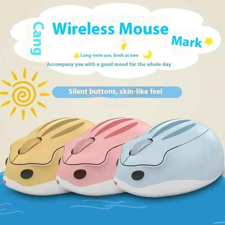 Yellow mute wireless Bluetooth computer mouse with compact hamster-inspired ergonomic shape.
