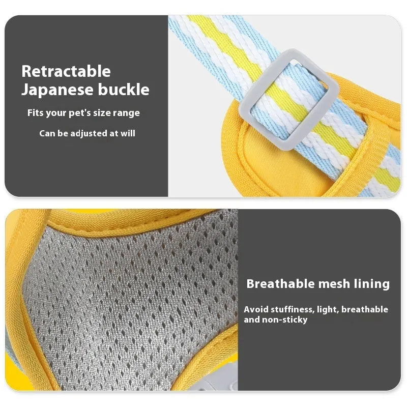 Explosion-proof anti-strangulation dog harness with Oxford cloth traction rope in pink, yellow, green, or lake blue