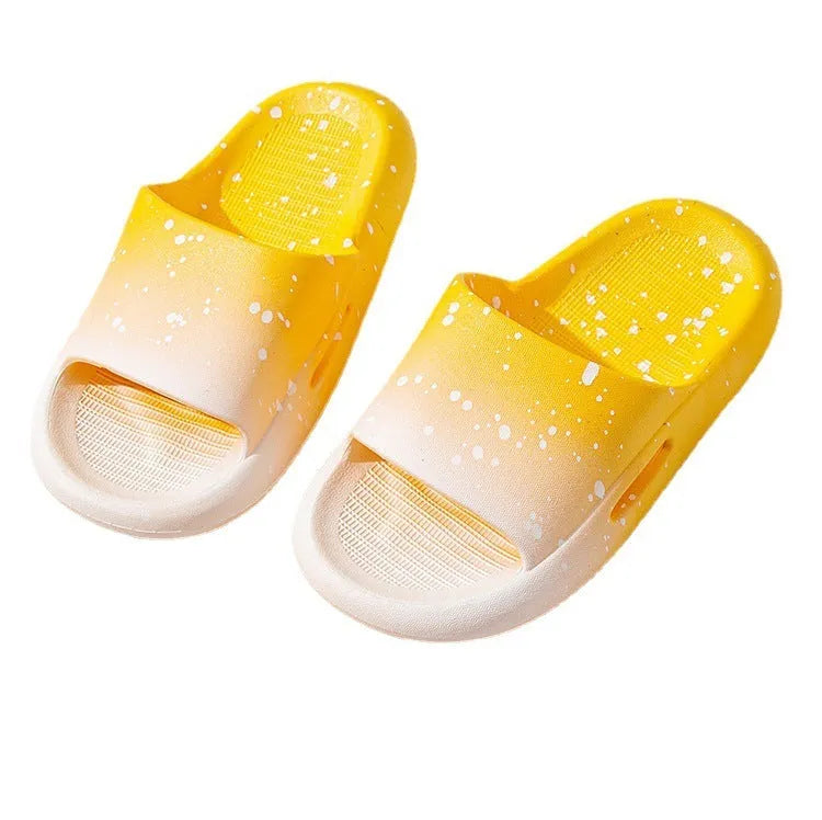 Gradient blue PVC children's slipper sandals on a white background, showing non-slip sole.