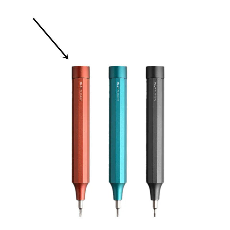 24-in-1 electronics repair screwdriver set with aluminium handle in black, grey, or red, showing magnetic bit storage.