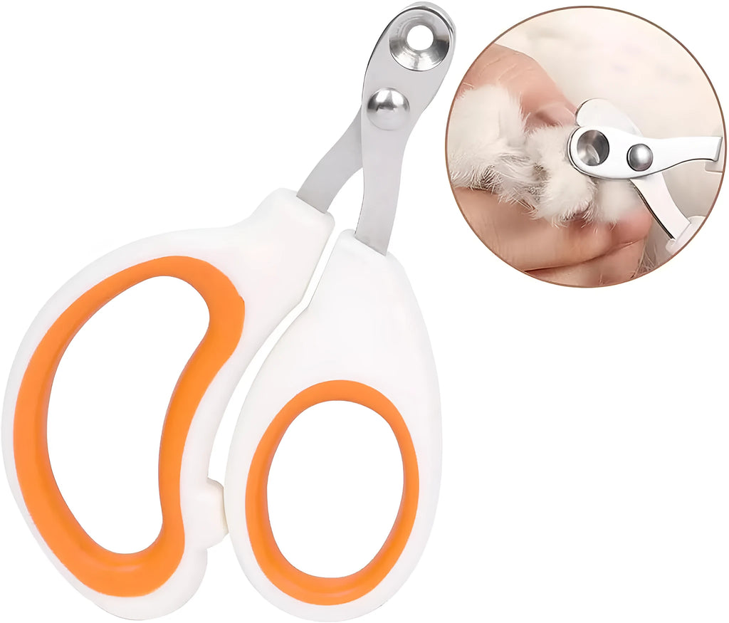 Blue pet nail clippers with circular cutting hole and cushioned non-slip handle for cats and small animals.