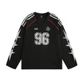 Cotton blend baseball style loose top for men and women in black, front view