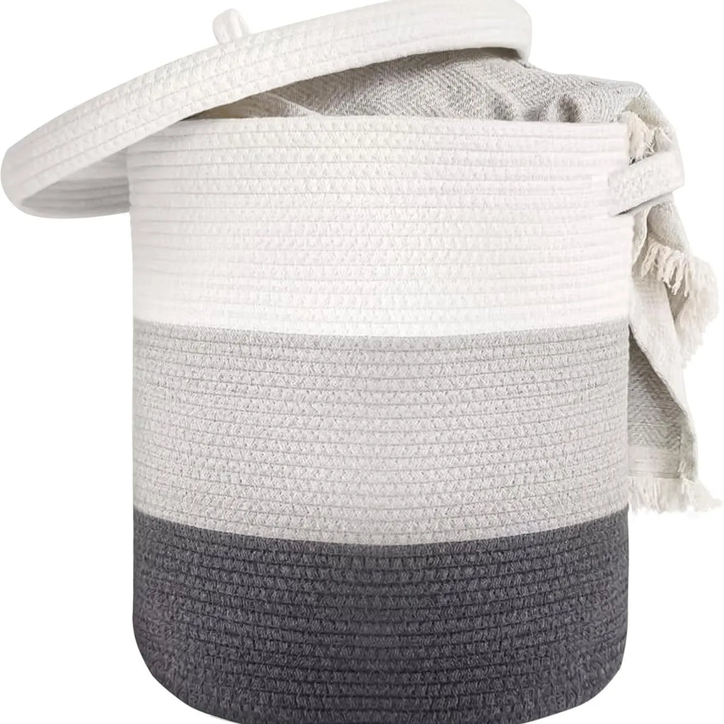 Extra large cotton string laundry basket with lid in brown, grey or zebra colour options